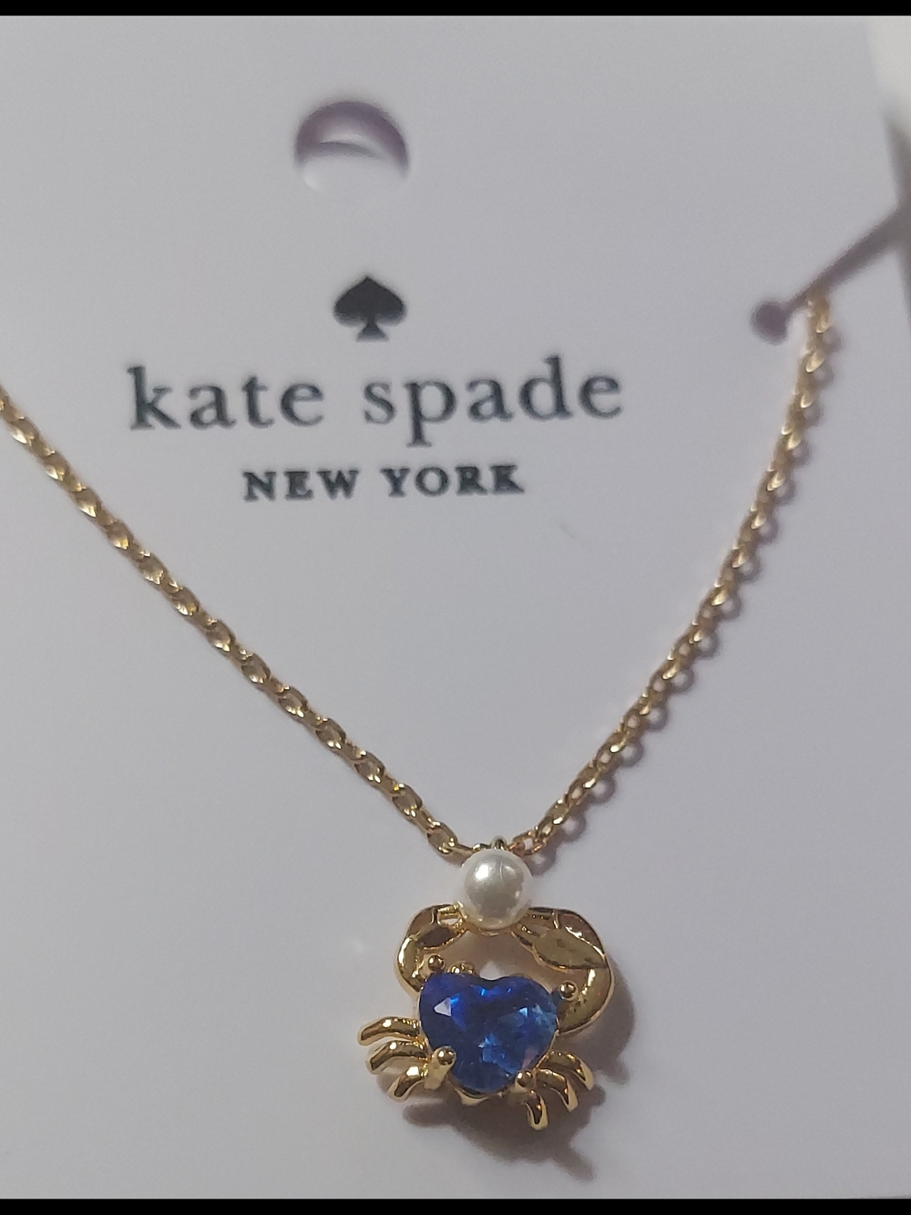 kate spade Gold-Tone Crab Necklace with Blue Heart Stone and Pearl Accent